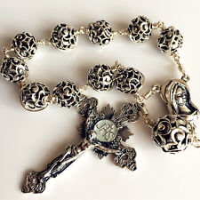 Bali Sterling Silver Beads Cross Handmade Wire Wrap one decade rosary bracelet picture