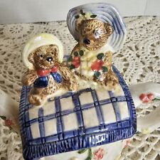 Vintage Teapot Teddy Bear Family Picnic Teapot EUC Cottage Decor  picture