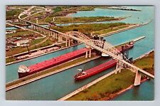 Sault Ste Marie MI-Michigan, Soo Locks, International Bridge, Vintage Postcard picture