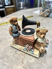 The Brownstone Teddy Bear Music box 1996 Sitting at Victrola Bride & Groom bear picture