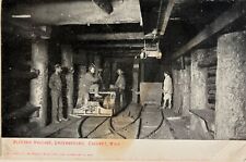 Calumet Michigan Men Mining Underground Electric Haulage Historic Postcard c1910 picture