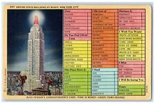 c1940's New York City New York Correspondence Checklist Empire State Postcard picture