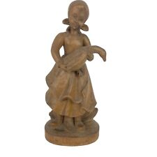 Vintage Ernst Huber Wood Carving Girl With Goose Bavarian Figure Rare 9 1/2” picture