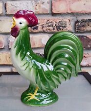 Vintage Ceramic Crowing Rooster with Art Deco Style Tail Feathers.  Rare Find picture