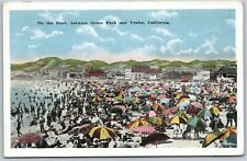 Postcard CA Early 1900s People Sand Beach Umbrellas Venice California            picture
