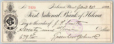 Helena Montana Greenhood & Bohn & Co. First National Bank Check 1892 w/ Monogram picture
