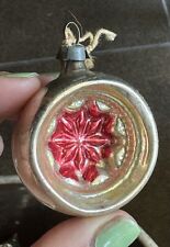 German Antique Glass Feather Tree Round Indent Christmas Ornament 1.5
