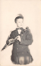 RPPC Young Boy Playing Flute Real Photo c1910 Postcard 9375 picture