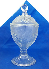 Candy Dish Pedestal Embossed Vines Grapes Design Twisted Finial Lid Clear picture