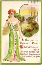 C.1910s St. Patrick's Day Glamor Girl Shamrock Scenic Inset Postcard A222 picture