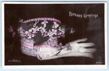 1907 RPPC ROTOGRAPH BIRTHDAY GREETINGS WHITE GLOVE FLOWER BASKET PHOTO POSTCARD picture