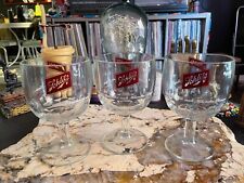 Vintage SHLITZ Heavy Glass Goblets (3) Pedestal Beer 1970s Thumbprint 6” Tall picture