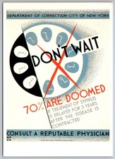 NYC WPA Don't Wait Syphilis Public Health Poster Art Postcard picture