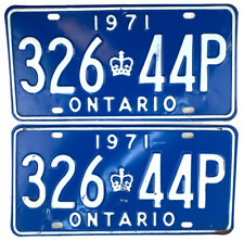 Vintage 1971 Ontario Canada Auto License Plate Set Man Cave Wall Decor Collector picture