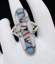 Navajo Sterling White Buffalo Turquoise Coral Onyx Ring #959 SIGNED picture