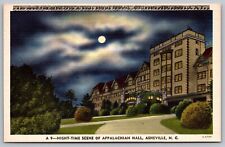 Night Time Appalachian Hall Asheville North Carolina Linen Moonlight Postcard picture