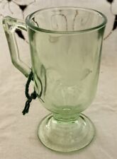 Vintage Light Green Bird Etched Glass Pedestal Mug picture