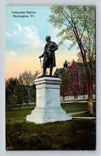 Burlington VT-Vermont, Lafayette Statue, Antique, Vintage Souvenir Postcard picture