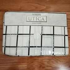 Vintage 1991 Utica King Fitted Sheet MIDWAY Black White Cotton Windowpane New  picture