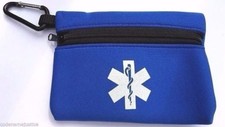 EMS Blue Neoprene Zippered Storage Pouch with Star of Life and metal carabiner picture