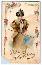1903 Valentine Pretty Woman Holding Flag Yale Hearts Swanton Vermont VT Postcard picture
