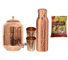 New Copper Water Dispenser (Matka) Hammered Container Pot With Bottle & 2 Glass picture