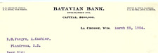1904 LA CROSSE WISCONSIN BATAVIAN BANK EST 1861 BILLHEAD LETTERHEAD Z5496 picture
