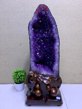 75.9LB TOP Natural Amethyst geode quartz cluster carved crystal Decoration+stand picture
