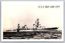 U.S.S. Salt Lake City.  Naval Ship. Real Photo Postcard. RPPC 2 picture