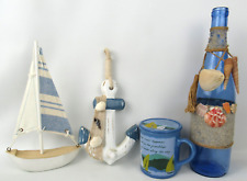 Lot of 4 Items Nautical Beach Home Decor Sea Shells Sail Boat Anchor picture
