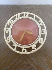 Telechron 2H21 Red/White Kitchen Wall Clock MCM VTG Not Working No Cord picture