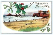 c1910's Christmas Mistletoe The Cliff House And Beach San Francisco CA Postcard picture