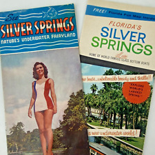 LOT 2 FLORIDA SILVER SPRINGS BROCHURE Ocala FL Women Swimsuit Underwater Vintage picture