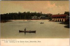 Auburndale MA-Massachusetts, Canoeing On Charles River Vintage Souvenir Postcard picture