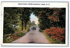 1931 Greetings From Kenoza Lake New York NY, Dirt Road Car Vintage Postcard picture