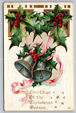 Greetings of the Christmas Season Antique Embossed Postcard Early 1900s picture