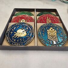 Rare Handcrafted Lebanese Atelier Chehab Bronze w/ Handpainted Enamel 6 Coasters picture