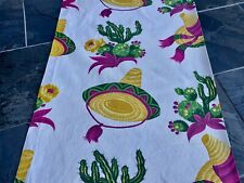Fab  1940's Mexican Hats Cactus FIESTA KITSCH Barkcloth Vintage Fabric PILLOWS picture