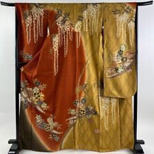 Japanese Kimono Furisode Pure Silk Cherry Blossom Small Craft Madder Red Formal picture
