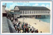 1920's OCEAN CITY MD MARYLAND PIER BEACH CROWD SCENE ANTIQUE POSTCARD picture