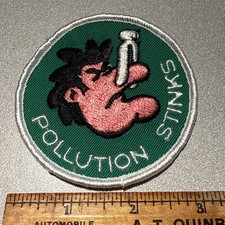 Pollution Stinks Vintage Patch NOS Rat Hot Rod Environmental 70s car picture
