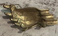 Brass Dachshund Dog Family Footed Trinket Pen Holder Dish Vintage Israel picture