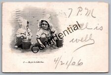 Two Kids Playing In The Beach Sand w/ Sand Pails 1906 Litho Postcard H290 picture