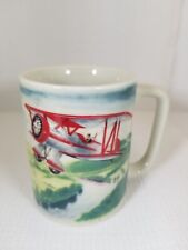 Vintage Sunrise Otagiri Japan Mug Red Bi-Plane Airplane Aviation Pilot Cup picture