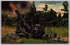 Fort Bragg North Carolina Service Firing 240 MM Howitzer Historic Linen Postcard picture