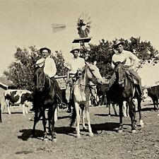 Vintage B&W Snapshot Photograph Handsome Men Cowboy Cow Horse Western NM picture