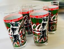 Vintage Coca Cola Golf Classic Green Plaid Indiana Glass Tumbler 14 oz Set of 4 picture