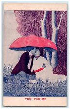 c1905 Couple Kissing Romance Mushroom Toadstool Fantasy Embossed Postcard picture