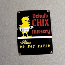 VINTAGE 12” DEKALB CHICK NURSERY POULTRY PORCELAIN SIGN CAR GAS TRUCK MOTORCYCLE picture
