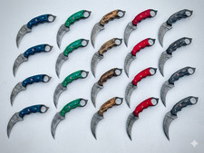 8" Lot of 20 Handmade Damascus Steel Karambit Knives with leather sheath picture